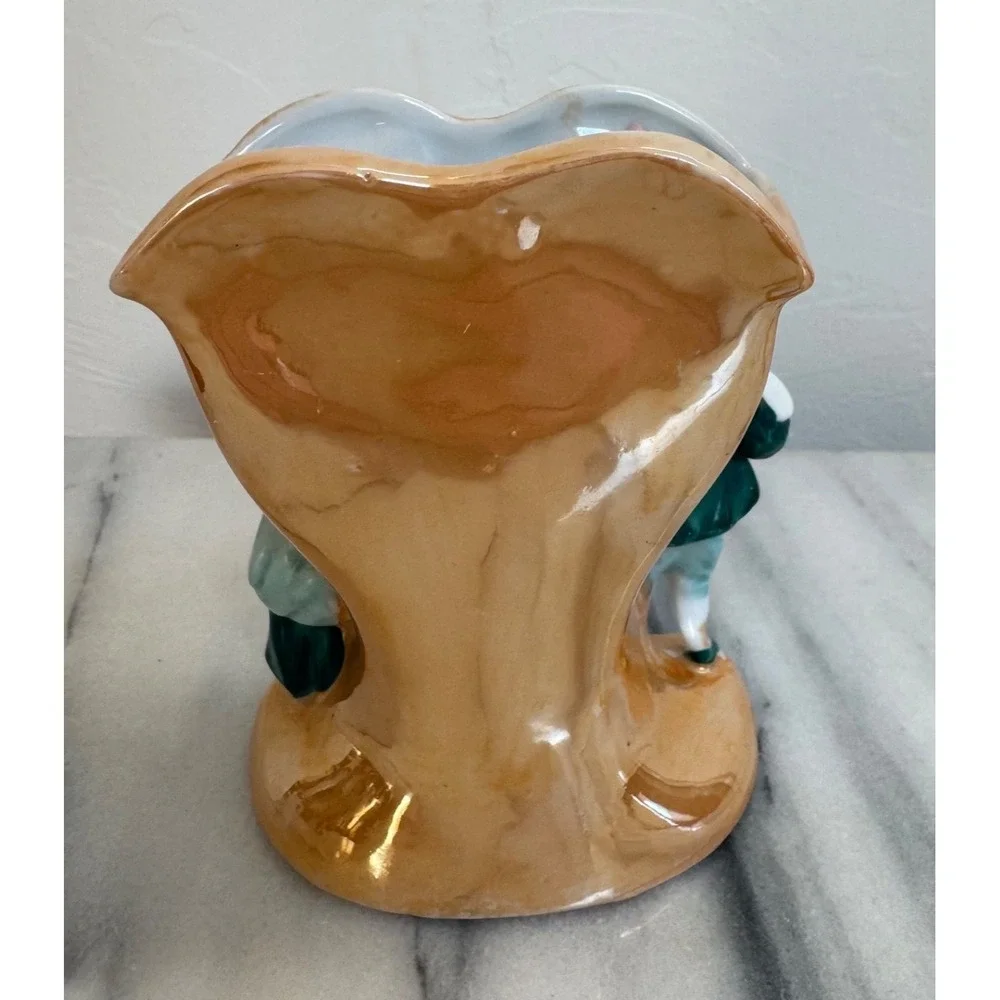 Vintage Iridescent‎ Lusterware Porcelain Vase Victorian Colonial Couple Japan